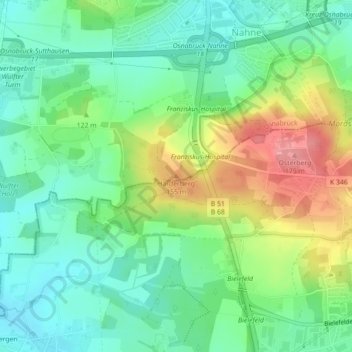 Topografische Karte Harderberg, Höhe, Relief