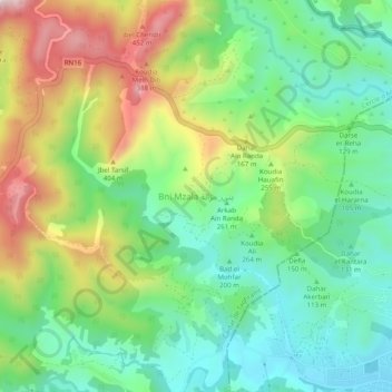 Topografische Karte Bni Mzala, Höhe, Relief