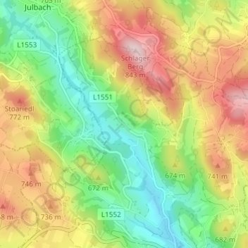 Topografische Karte Vorderschlag, Höhe, Relief