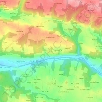 Topografische Karte Kerfec, Höhe, Relief