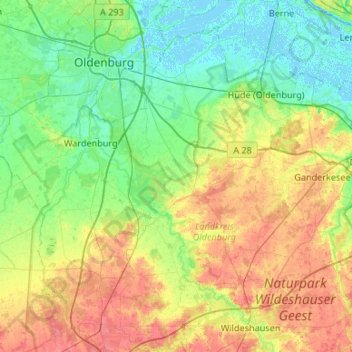 Topografische Karte Hatten, Höhe, Relief