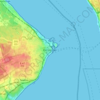 Topografische Karte Helsingör, Höhe, Relief