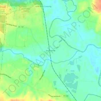 Topografische Karte South Anna, Höhe, Relief