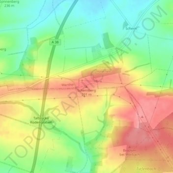 Topografische Karte Schernberg, Höhe, Relief