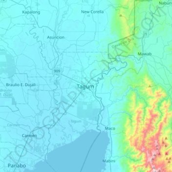 Topografische Karte Tagum, Höhe, Relief
