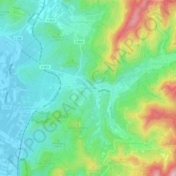 Topografische Karte Oberrotweil, Höhe, Relief