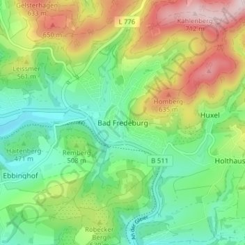 Topografische Karte Bad Fredeburg, Höhe, Relief