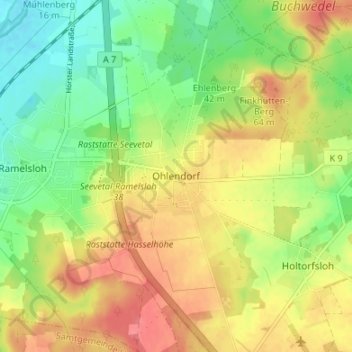 Topografische Karte Ohlendorf, Höhe, Relief
