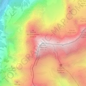 Topografische Karte Grand Muveran, Höhe, Relief