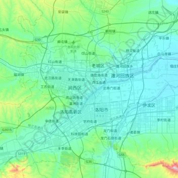 Topografische Karte 洛阳市, Höhe, Relief