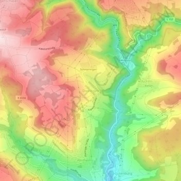 Topografische Karte Dietlingen, Höhe, Relief
