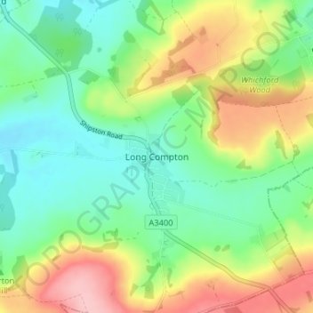 Topografische Karte Long Compton, Höhe, Relief