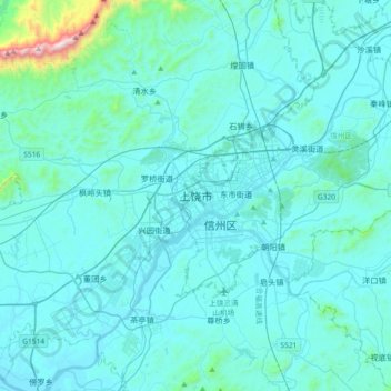 Topografische Karte Shangrao, Höhe, Relief