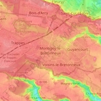 Topografische Karte Montigny-le-Bretonneux, Höhe, Relief