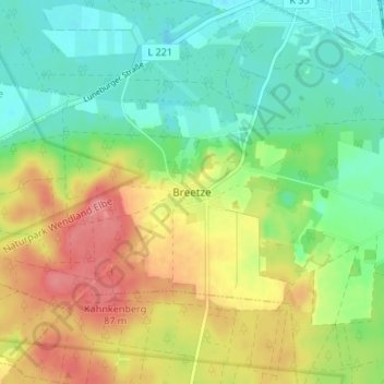 Topografische Karte Breetze, Höhe, Relief