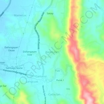 Topografische Karte Namtutan, Höhe, Relief