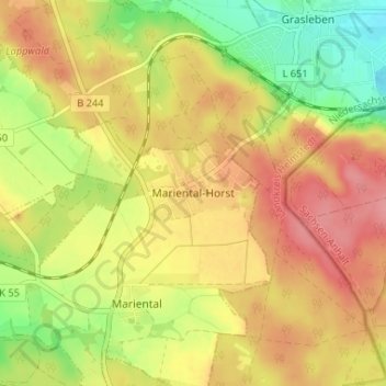 Topografische Karte Mariental-Horst, Höhe, Relief
