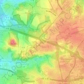 Topografische Karte Kötterberg, Höhe, Relief