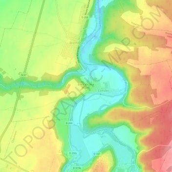 Topografische Karte Entre les Deux Routes, Höhe, Relief