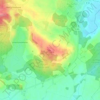 Topografische Karte Aschberg, Höhe, Relief