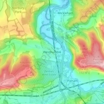 Topografische Karte Westhumble, Höhe, Relief