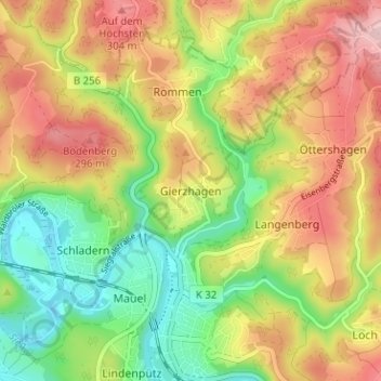 Topografische Karte Gierzhagen, Höhe, Relief