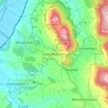 Topografische Karte Schlaifhausen, Höhe, Relief