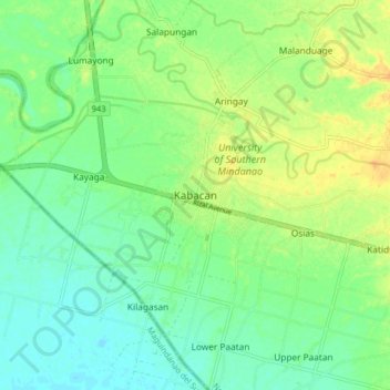 Topografische Karte Kabacan, Höhe, Relief