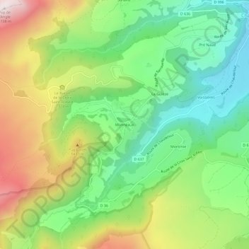 Topografische Karte Monneaux, Höhe, Relief