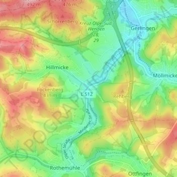 Topografische Karte Wendenerhütte, Höhe, Relief