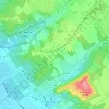 Topografische Karte Am Lindchen, Höhe, Relief