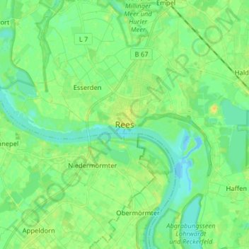 Topografische Karte Rees, Höhe, Relief