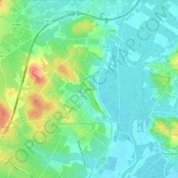 Topografische Karte Castanie, Höhe, Relief