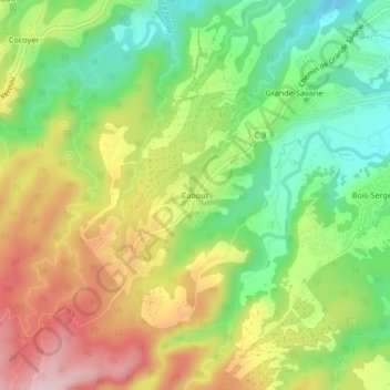 Topografische Karte Cabout, Höhe, Relief