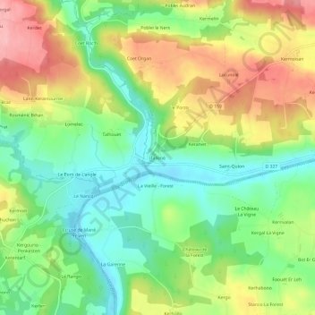 Topografische Karte Tallené, Höhe, Relief