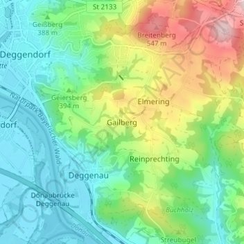 Topografische Karte Gailberg, Höhe, Relief