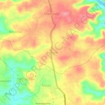 Topografische Karte Poinachi, Höhe, Relief