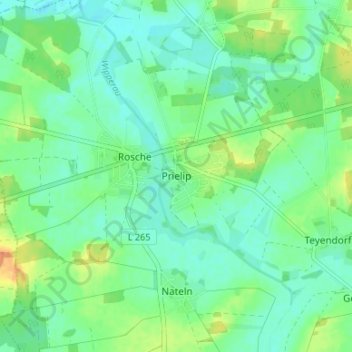 Topografische Karte Prielip, Höhe, Relief