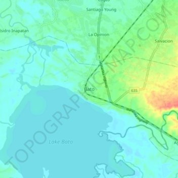 Topografische Karte Bato, Höhe, Relief