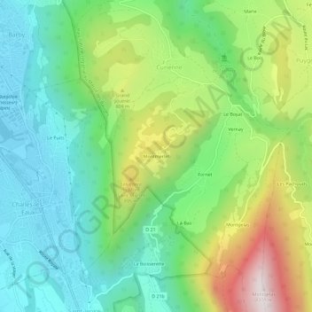 Topografische Karte Montmerlet, Höhe, Relief