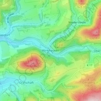 Topografische Karte Winkhausen, Höhe, Relief