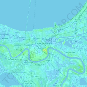 Topografische Karte New Orleans, Höhe, Relief