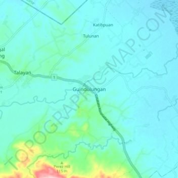 Topografische Karte Guindulungan, Höhe, Relief