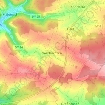 Topografische Karte Waldsachsen, Höhe, Relief