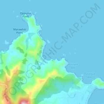 Topografische Karte Parua Bay, Höhe, Relief