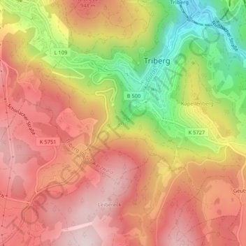 Topografische Karte Triberger Wasserfälle, Höhe, Relief