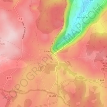 Topografische Karte Cascade d'Autoire, Höhe, Relief