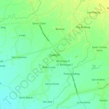 Topografische Karte Quezon, Höhe, Relief