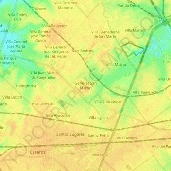 Topografische Karte General San Martín, Höhe, Relief