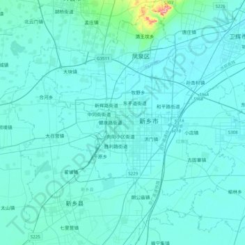 Topografische Karte 新乡市, Höhe, Relief